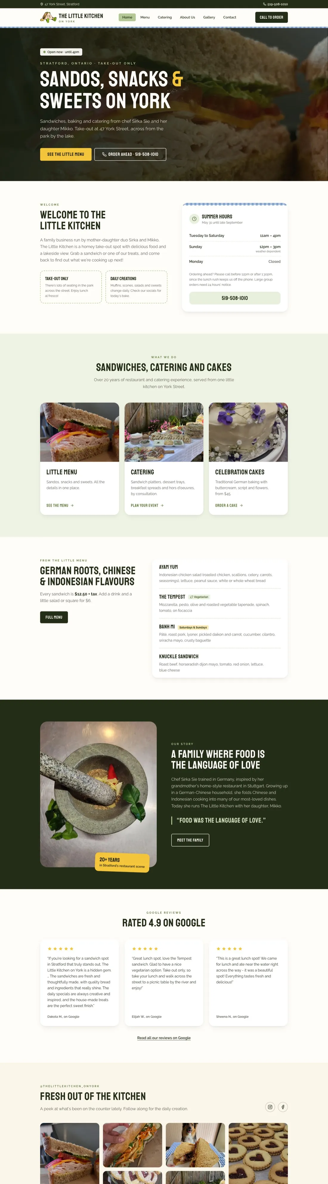 Homepage of The Little Kitchen on York website